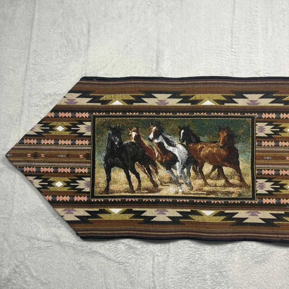 C. Cummings Table Runner Brown Southwestern Wild Horse Tapestry 68x13